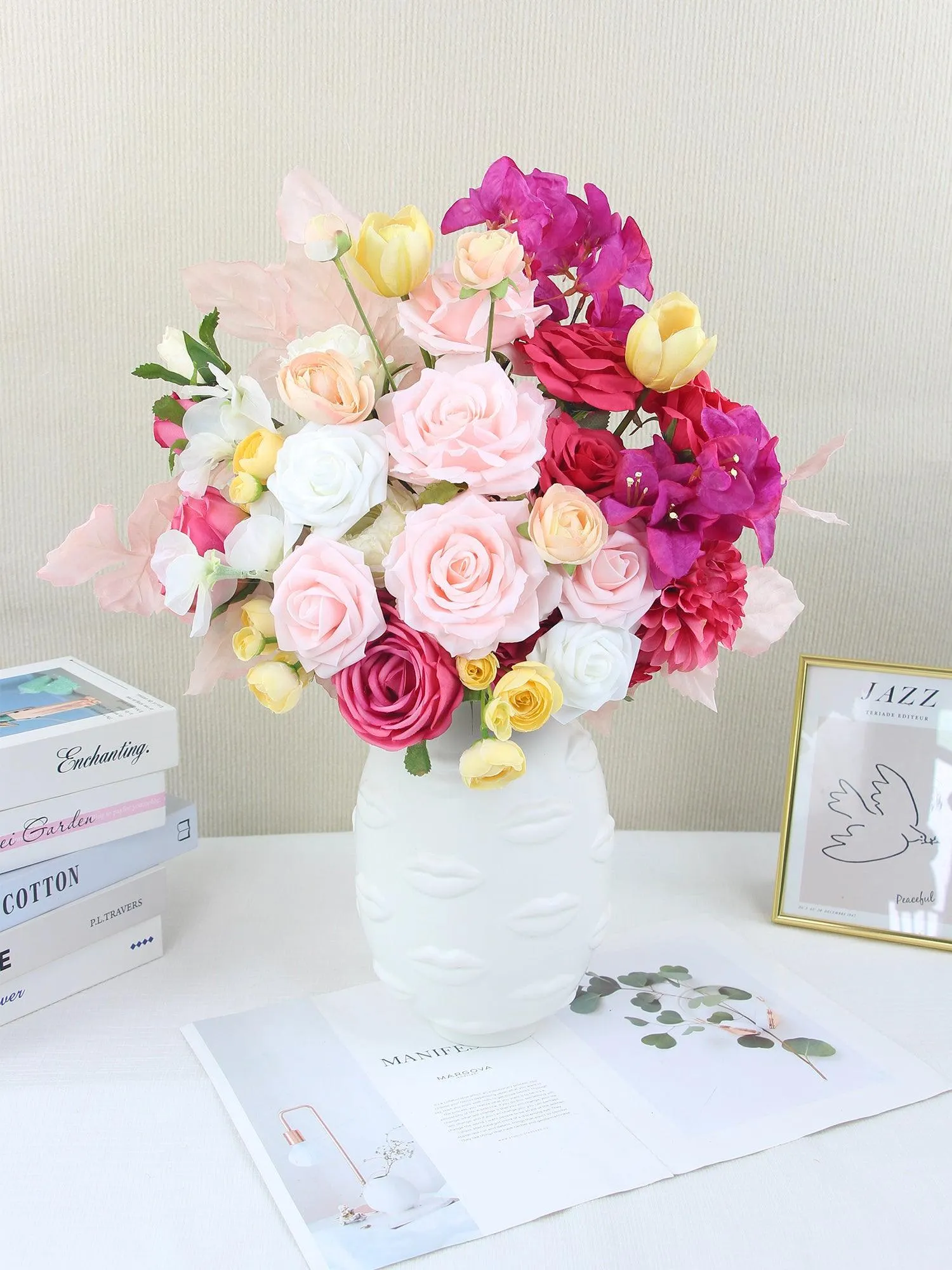 15.7 inch wide Magenta Pink & Blush Bridal Bouquet