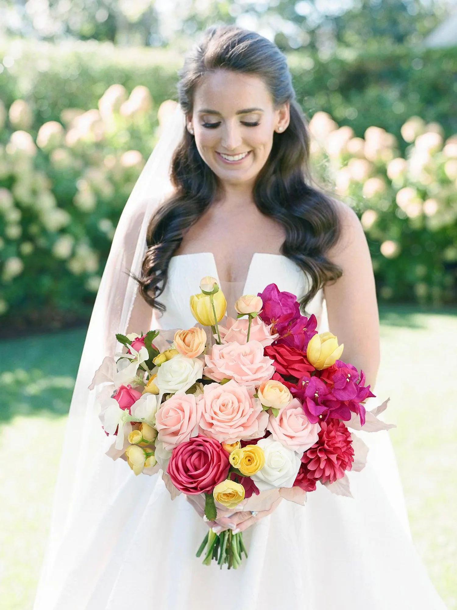 15.7 inch wide Magenta Pink & Blush Bridal Bouquet