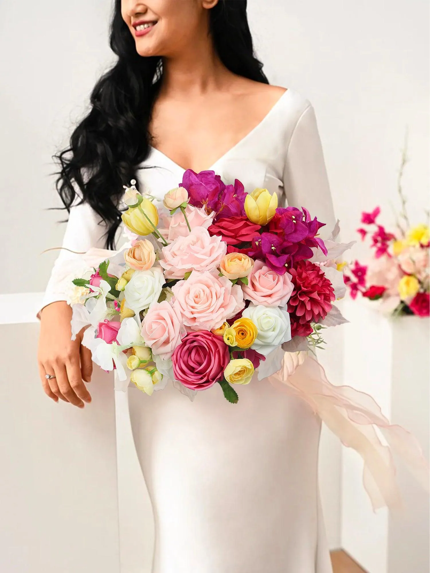 15.7 inch wide Magenta Pink & Blush Bridal Bouquet