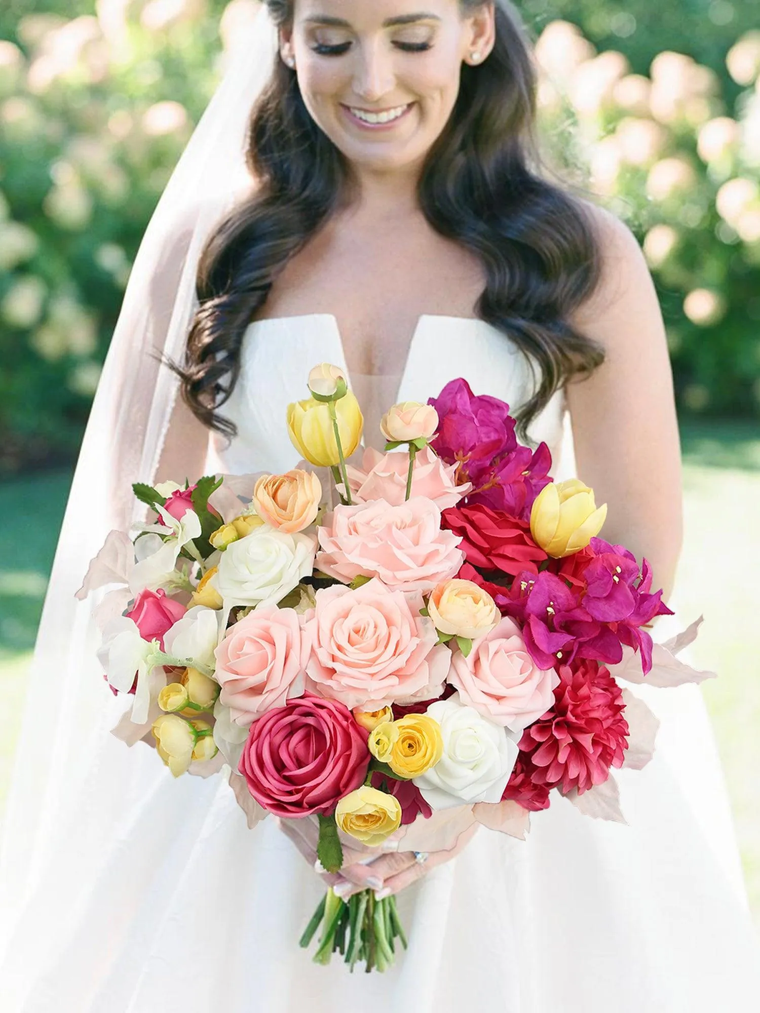 15.7 inch wide Magenta Pink & Blush Bridal Bouquet
