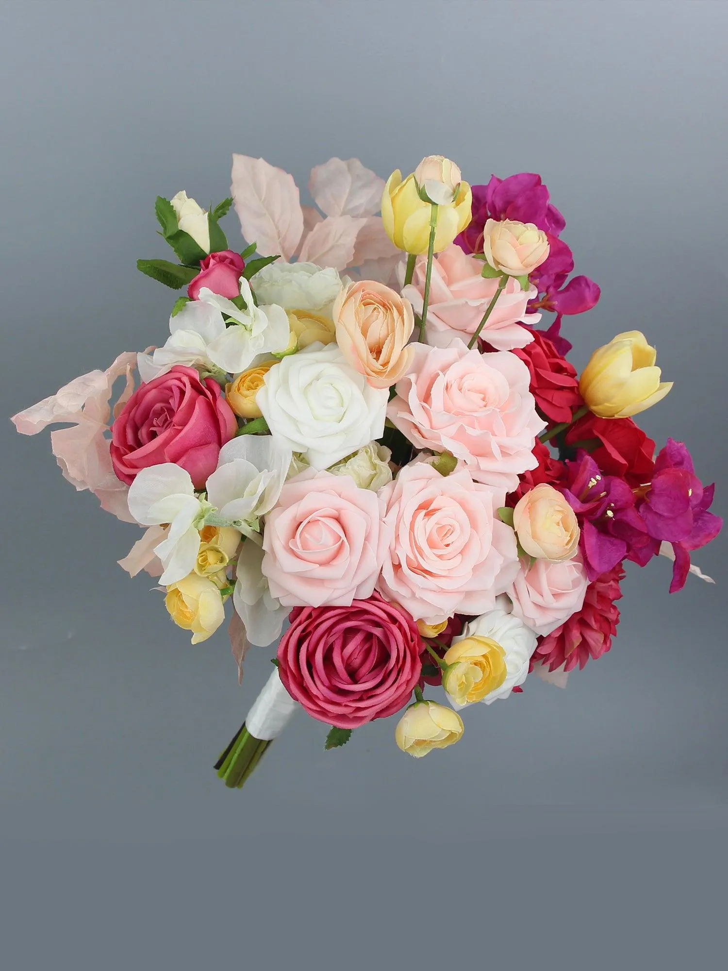 15.7 inch wide Magenta Pink & Blush Bridal Bouquet