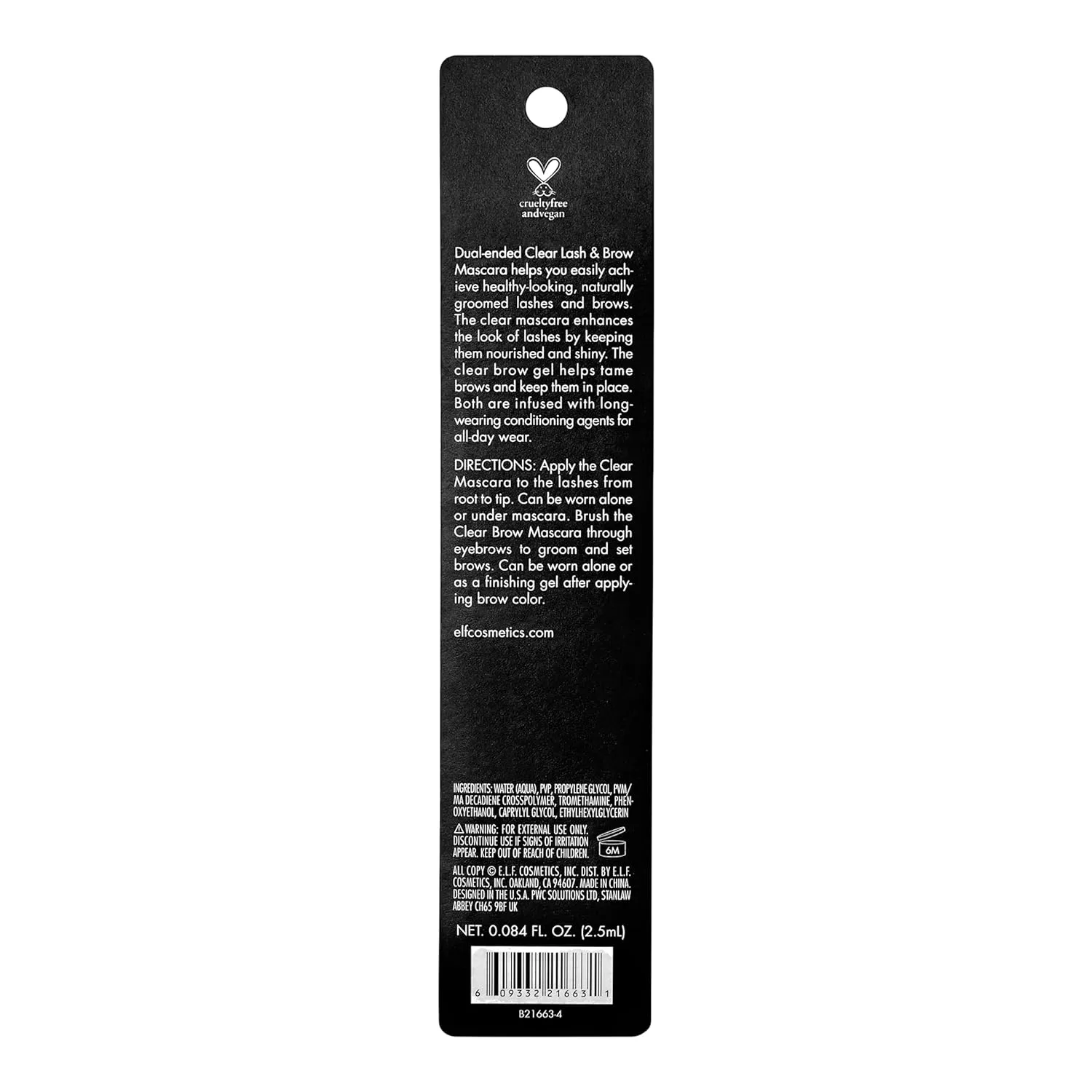 e.l.f. Clear Brow & Lash Mascara, Dual-Sided Clear Brow Gel & Mascara, Long-Wear Conditioning Formula, 0.084 Fl Oz