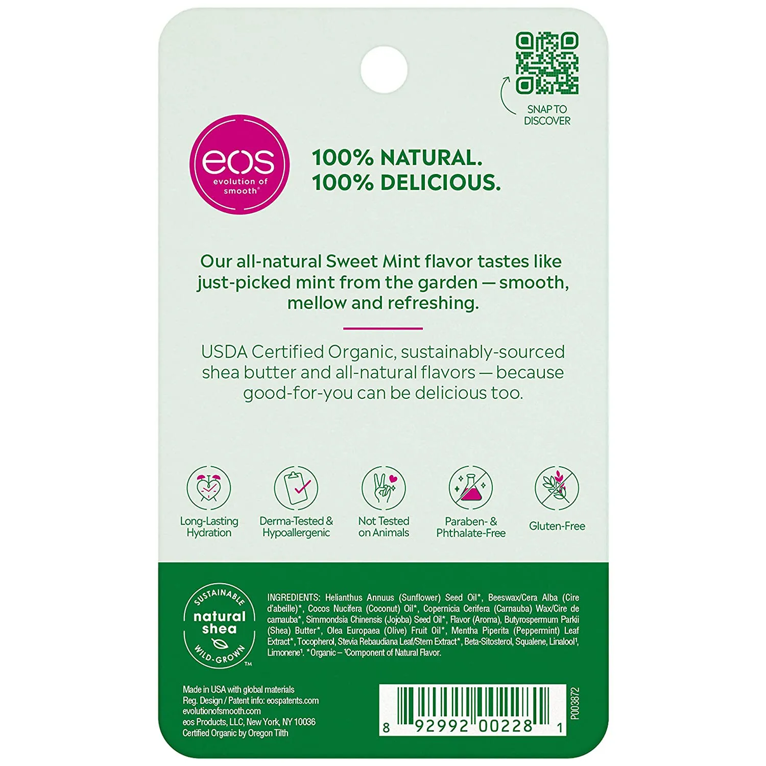 Eos USDA Organic Lip Balm - Strawberry Sorbet | Lip Care to Moisturize Dry Lips | 100% Natural and Gluten Free | Long Lasting Hydration | 0.25 Oz
