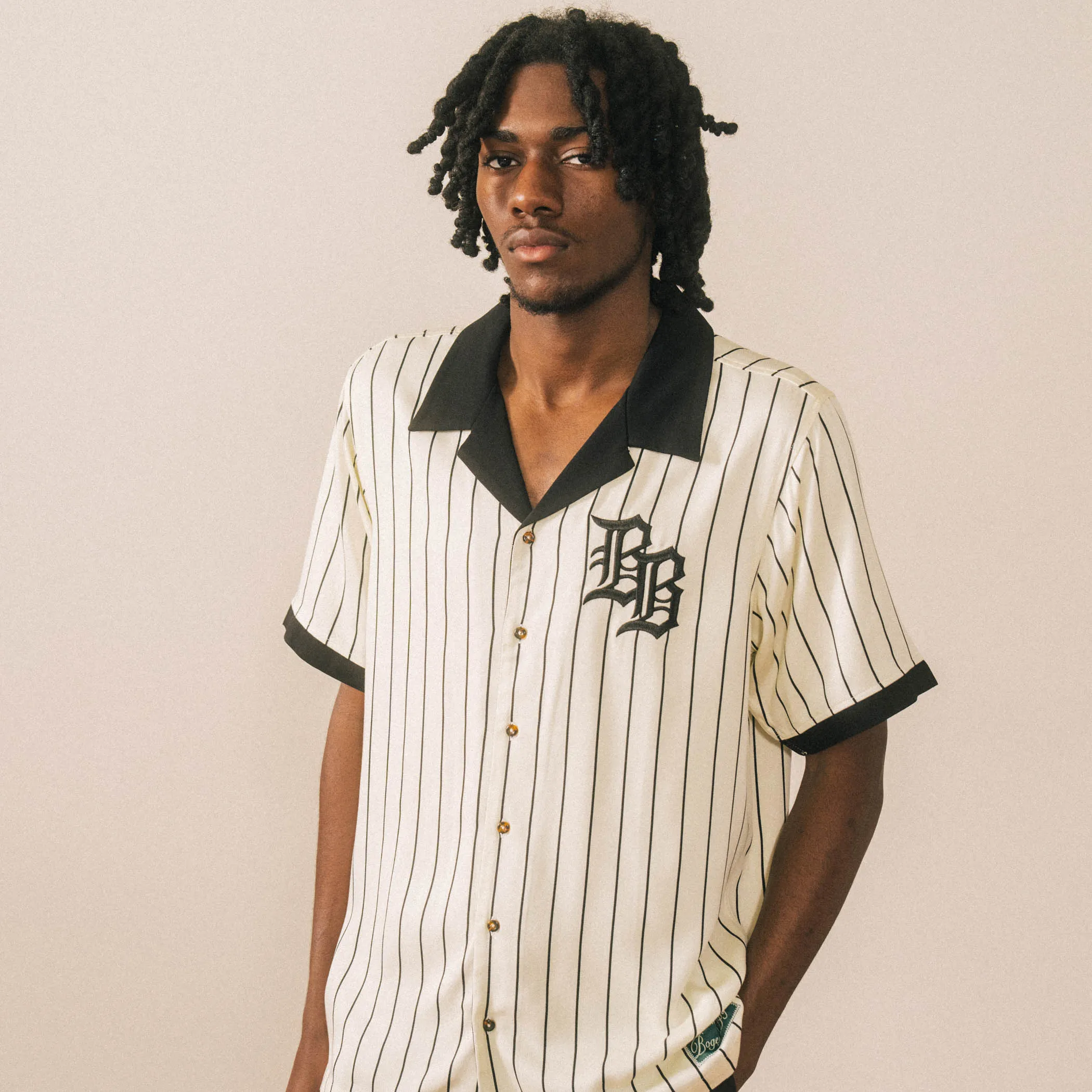 Old English BB Button-Up - Cream Pinstripe